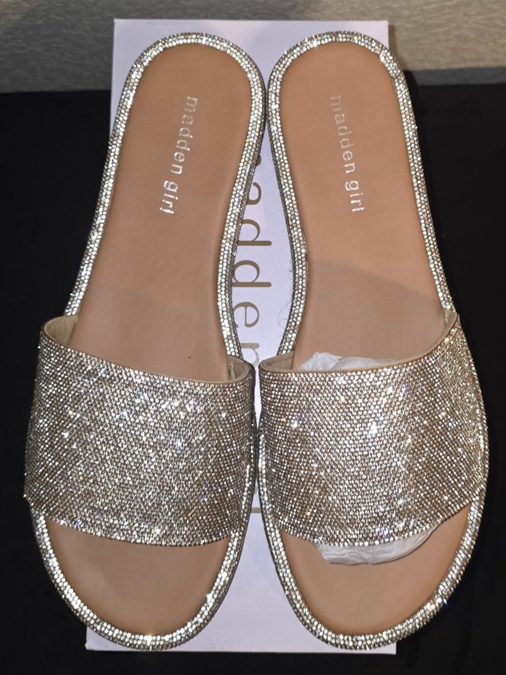Madden Girl Addiie Rhinestone Platform Slide Sandal - Silver Multi - Size 10